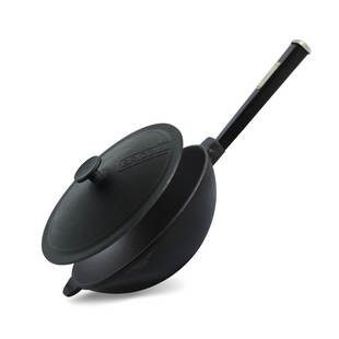 Сковорода чугунна з дерев'яною ручкою Black і чугунною кришкою WOK 2,8 л Brizoll