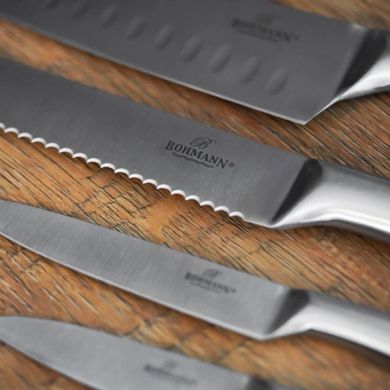 Набір ножів з металевою ручкою на підставці Bohmann BH 8006-09 - 9 предметів