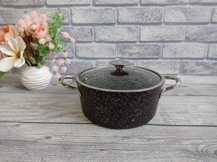 Кастрюля 6,00 л (28 х 13 см) с антипригарным покрытием, ручки металл,Индукция.OMS (Турция) 3116-28 чёрный