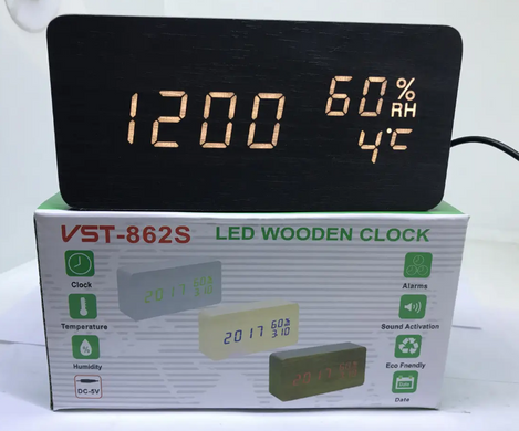 Настільний годинник з будильником і термометром VST-862-6 - біле підсвічування