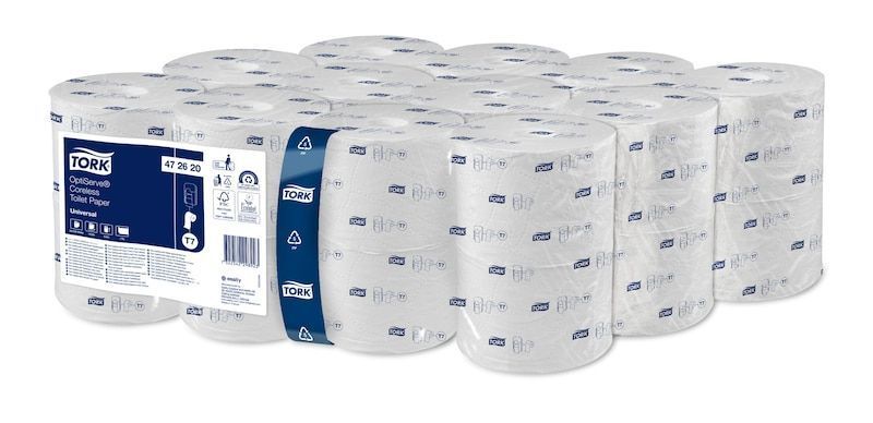 Безстержневий туалетний папір 1-шаровий Tork OptiServe&reg; 472620 - 1250 аркушів, 112 м, макулатура