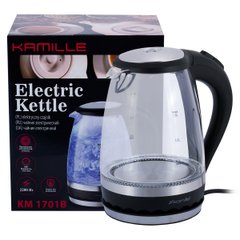 Чайник электрический Kamille 1.5л с синей LED подсветкой и стальными декоративными вставками KM-1701B