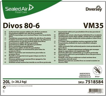 Нейтральна миюча добавка з вмістом ензимів для миття всіх типів мембран Diversey Divos 80-6 VM35 W1779 7518584 - 20 л