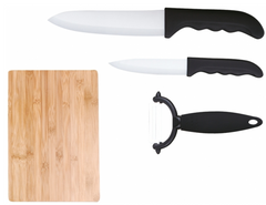 Набір керамічних ножів Peterhof PH 22321 - 4 пр. + дошка для нарізки, Чорний