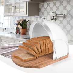 Хлебница с прозрачной крышкой и деревянной доской для нарезки Maestro MR1678-WHITE
