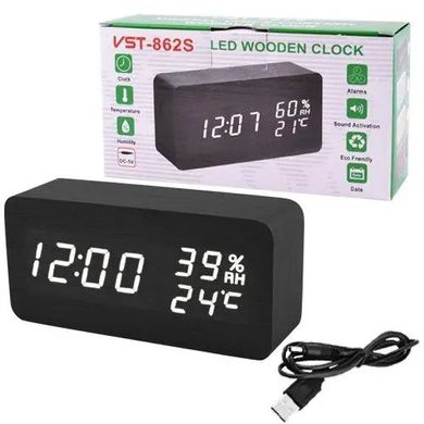 Настольные часы с гигрометром и термометром VST-862S-6 - белая подсветка