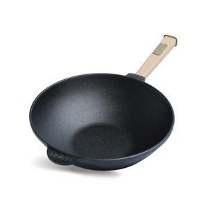 Сковорода чугунна з дерев'яною ручкою WOK 2,2 л Brizoll