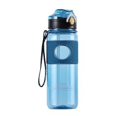 Пляшка для води з трубочкою 800 мл прозора для напоїв з дозатором та ремінцем Синій