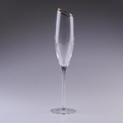 Бокал для шампанского фигурный из тонкого стекла ребристый с золотым ободком набор 6 шт