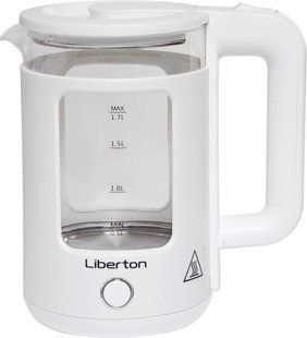 Чайник электрический двухслойный с LED подсветкой LIBERTON LEK-6830 &mdash; белый, 1.7 л, 1500 Вт