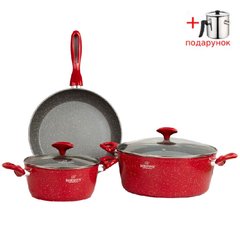 Набор двух кастрюль сковороды с мраморным покрытием Bohmann BH 7355 red/красный цвет