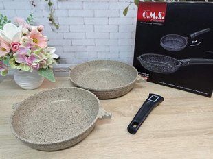 Набор из 2-х сковородок со съемной ручкой 24х5,5 см (1,9л) - 28х6 см (3л), без крышек, OMS(Турция) 3284