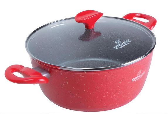 Набір двух каструль і сковороди з мармуровим покриттям Bohmann BH 7355 red/червоний колір