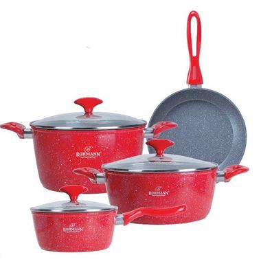 Набор посуды с ковшиком и сковородкой красного цвета Bohmann BH 7357 red