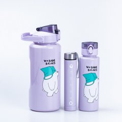 Бутылка для воды Панда набор 3в1 с дозатором 0.5л 0.9л 0.2л Фиолетовый