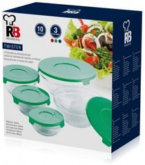 Набір харчових контейнерів Renberg Twister RB-4419-GR - 10 предметів, Прозорий/Зелений