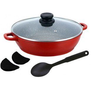 Сотейник Rainstahl RS 5800-28 + нейлонова ложка + 2прихватки - 28 см, червоний