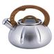 Чайник Kamille Дерево 3л з нержавіючої сталі зі свистком і скляною кришкою для індукції KM-0671