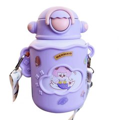 Термос детский с поильником и ремешком 300 мл термокружка из нержавеющей стали до 12 часов Фиолетовый