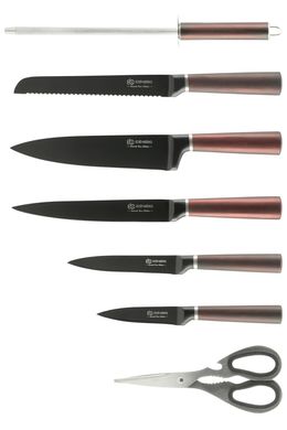 Набір ножів на підставці з мусатом и ножицями Edenberg EB-933 - 8 пр/коричніві
