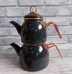 Эмалированный двухъярусный чайник из 3-х предм. 1 и 2л. OMS (Турция) 10800 графит