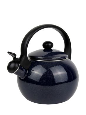 Чайник емальований зі свистком із чорною бакелітовою ручкою Kamille KM-1038B - 2,2 л, темно-синій