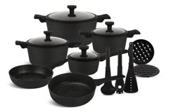 Набір посуду чорний з мармуровим покриттям Edenberg EB-5643 + кухонні аксесуари