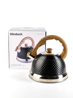 Чайник із нержавіючої сталі зі свистком і ручкою "soft touch" під дерево Ofenbach KM-100305BL - 2,7 л, чорний