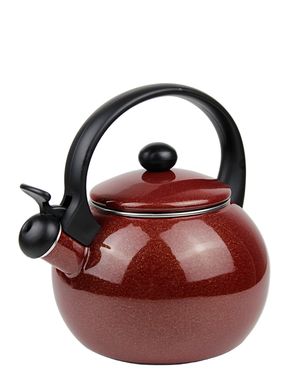 Чайник емальований зі свистком із чорною бакелітовою ручкою Kamille KM-1038C - 2,2 л, червоний
