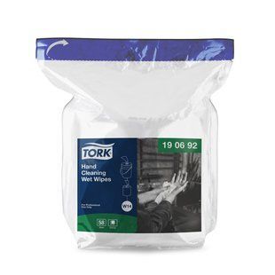 Влажные салфетки для очистки рук Tork Premium 190692 - белые, 58 отрывов, сменный блок к 190592