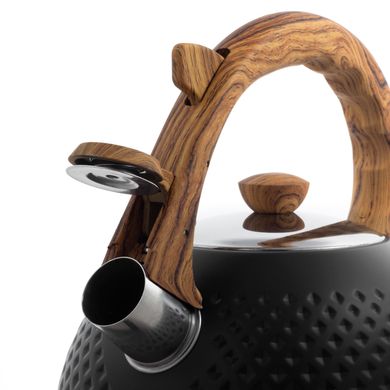 Чайник із нержавіючої сталі зі свистком і ручкою "soft touch" під дерево Ofenbach KM-100305BL - 2,7 л, чорний