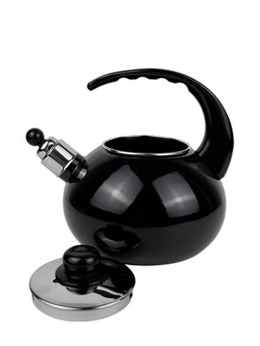Чайник емальований зі свистком із чорною бакелітовою ручкою Kamille KM-1039A - 2,5 л, чорний