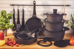 Набор посуды с трехслойным мраморным покрытием Edenberg EB-5645 + кухонные принадлежности + прихватки