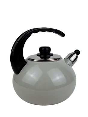 Чайник эмалированный со свистком с черной бакелитовой ручкой Kamille KM-1039B - 2,5 л, серый