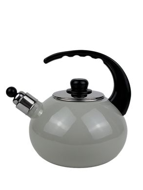Чайник емальований зі свистком із чорною бакелітовою ручкою Kamille KM-1039B - 2,5 л, сірий