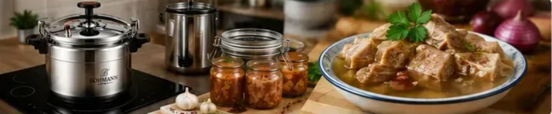 Домашняя тушенка и нежный холодец приготовленные в скороварке Bohmann 15л